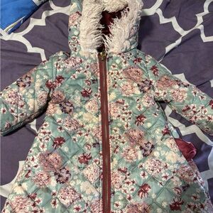 Penelope Mack Floral Puffer Jacket - Mint and Burgundy